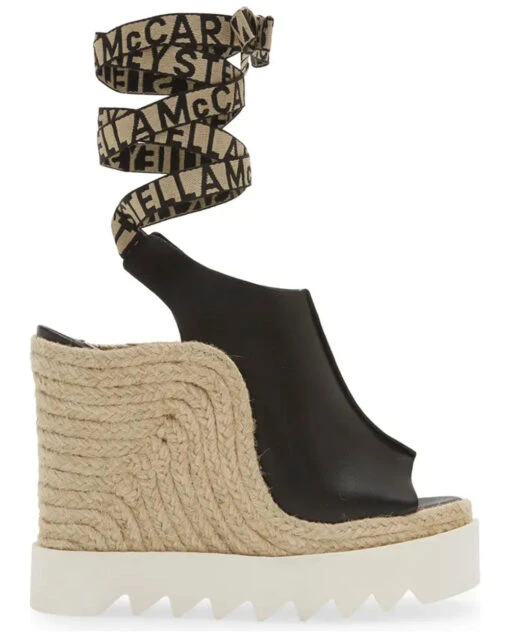 STELLA MCCARTNEY Gaia Faux Leather Wedge Sandal In Black -Elegance Avenue SM Gaia Faux Lthr Wedge Sndl Black 11384781 2