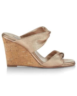 Aquazzura Twist Metallic Leather Wedge Mules In Light Copper -Elegance Avenue Twist Metallic Leather Wedge Mules in Light Copper 2