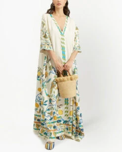 Silk Twill Lemon Print Muumuu Dress -Elegance Avenue lemondressalt